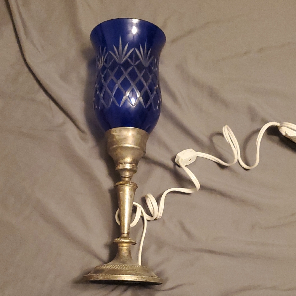 Vintage Blue Glass Table Lamp